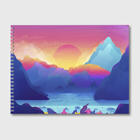 Альбом для рисования с принтом Красочные Горы , 100% бумага
 | матовая бумага, плотность 200 мг. | горы | красочные горы | минимализм | море | небо | природа | рисунок | солнце