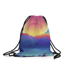Рюкзак-мешок 3D с принтом Красочные Горы , 100% полиэстер | плотность ткани — 200 г/м2, размер — 35 х 45 см; лямки — толстые шнурки, застежка на шнуровке, без карманов и подкладки | горы | красочные горы | минимализм | море | небо | природа | рисунок | солнце