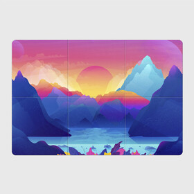Магнитный плакат 3Х2 с принтом Красочные Горы , Полимерный материал с магнитным слоем | 6 деталей размером 9*9 см | горы | красочные горы | минимализм | море | небо | природа | рисунок | солнце
