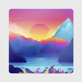Магнит виниловый Квадрат с принтом Красочные Горы , полимерный материал с магнитным слоем | размер 9*9 см, закругленные углы | горы | красочные горы | минимализм | море | небо | природа | рисунок | солнце