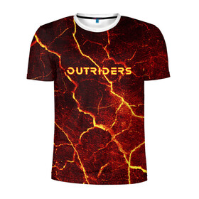Мужская футболка 3D спортивная с принтом OUTRIDERS , 100% полиэстер с улучшенными характеристиками | приталенный силуэт, круглая горловина, широкие плечи, сужается к линии бедра | outriders | земля | игра | лава | пиромант | текстура | трещины