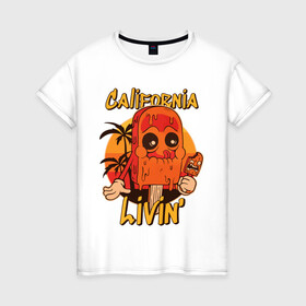 Женская футболка хлопок с принтом California ice cream , 100% хлопок | прямой крой, круглый вырез горловины, длина до линии бедер, слегка спущенное плечо | art | california | ice cream | palm trees | summer | sunset | арт | закат | калифорния | лето | мороженое | пальмы