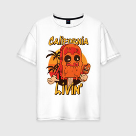Женская футболка хлопок Oversize с принтом California ice cream , 100% хлопок | свободный крой, круглый ворот, спущенный рукав, длина до линии бедер
 | art | california | ice cream | palm trees | summer | sunset | арт | закат | калифорния | лето | мороженое | пальмы
