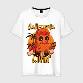 Мужская футболка хлопок с принтом California ice cream , 100% хлопок | прямой крой, круглый вырез горловины, длина до линии бедер, слегка спущенное плечо. | art | california | ice cream | palm trees | summer | sunset | арт | закат | калифорния | лето | мороженое | пальмы