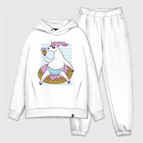 Мужской костюм хлопок OVERSIZE с принтом Chilling Unicorn ,  |  | art | cocktail | donut | drawing | unicorn | арт | единорог | коктейль | пончик | рисунок