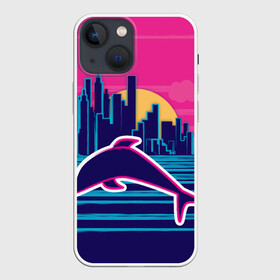 Чехол для iPhone 13 mini с принтом Ретро дельфин ,  |  | город | дельфин | закат | море | ретро