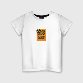Детская футболка хлопок с принтом DANGER , 100% хлопок | круглый вырез горловины, полуприлегающий силуэт, длина до линии бедер | внимание | знак опасности | опасность | полосы | радиоактивный | стоять