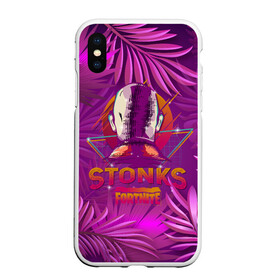 Чехол для iPhone XS Max матовый с принтом Fortnite Neon Stonks Meme , Силикон | Область печати: задняя сторона чехла, без боковых панелей | 1 апреля | bald | businessman | game | gamer | meme man | retrowave | stocks | stonks skin | бизнесмем | бизнесмен | закат | игра | инвестируй | лысый | мем | неон | неоновая графика | неоновые джунгли | покупай | продавай | ретровейв