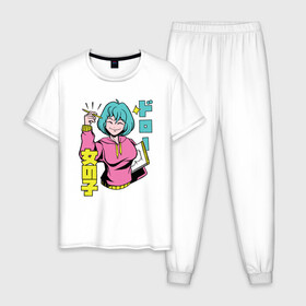 Мужская пижама хлопок с принтом Аниме девочка художник , 100% хлопок | брюки и футболка прямого кроя, без карманов, на брюках мягкая резинка на поясе и по низу штанин
 | anime | anime merch | artist | artistic | chilled cow | girl | japan | kanji | kawaii | lo fi hip hop | lofi girl | manga | painter | woman | women | автор | аниме мерч | девочка | дизайнер | женщина | кавайи | кандзи | манга | рисунок | япония