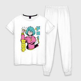 Женская пижама хлопок с принтом Аниме девочка художник , 100% хлопок | брюки и футболка прямого кроя, без карманов, на брюках мягкая резинка на поясе и по низу штанин | anime | anime merch | artist | artistic | chilled cow | girl | japan | kanji | kawaii | lo fi hip hop | lofi girl | manga | painter | woman | women | автор | аниме мерч | девочка | дизайнер | женщина | кавайи | кандзи | манга | рисунок | япония