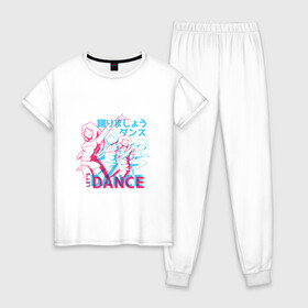 Женская пижама хлопок с принтом Anime Neon Dance , 100% хлопок | брюки и футболка прямого кроя, без карманов, на брюках мягкая резинка на поясе и по низу штанин | 3d | 3д | anaglyph | anime | cyan | girl | girls | japan | japanese | lets dance | manga | анаглиф | давайте танцевать | девочки | девушки | кандзи | манга | неоновая графика | неоновые огни | неоновый принт | символы | танец | танцы