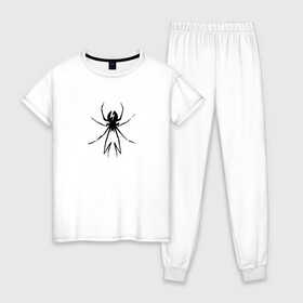 Женская пижама хлопок с принтом Черный Паук , 100% хлопок | брюки и футболка прямого кроя, без карманов, на брюках мягкая резинка на поясе и по низу штанин | минимализм | молния | насекомое | паук | рисунок | черный паук