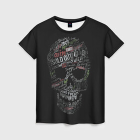 Женская футболка 3D с принтом Skull Creeps , 100% полиэфир ( синтетическое хлопкоподобное полотно) | прямой крой, круглый вырез горловины, длина до линии бедер | freak | skelet | skeleton | skulls | style | warning | графити | граффити | надписи | скелет | скелетон | стиль | текст | череп | черепушка