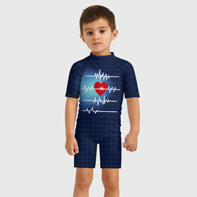 Детский купальный костюм 3D с принтом Ритм Сердца , Полиэстер 85%, Спандекс 15% | застежка на молнии на спине | heart | love | врачу | доктору | кардиолог | медбрат | медику | медицина | медсестра | подарок | пульс | сердце | скорая помощь