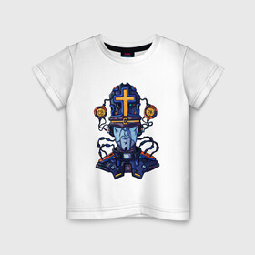 Детская футболка хлопок с принтом Пастыри андроид , 100% хлопок | круглый вырез горловины, полуприлегающий силуэт, длина до линии бедер | андроид | крест | меха | пастырь | робо | священник | стимпанк