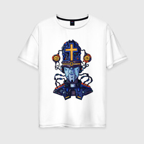 Женская футболка хлопок Oversize с принтом Пастыри андроид , 100% хлопок | свободный крой, круглый ворот, спущенный рукав, длина до линии бедер
 | андроид | крест | меха | пастырь | робо | священник | стимпанк
