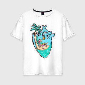 Женская футболка хлопок Oversize с принтом Лето в сердце , 100% хлопок | свободный крой, круглый ворот, спущенный рукав, длина до линии бедер
 | лето | отдых | пальма | пляж | сердце | серфинг | солнце