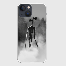Чехол для iPhone 13 mini с принтом Сиреноголовый в Лесу ,  |  | forest | games | siren head | детям | игры | лес | надпись | сирена | сиреноголовый | страшилка | текст | туман | ужастик | хоррор
