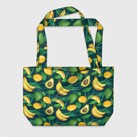Пляжная сумка 3D с принтом Фрукты , 100% полиэстер | застегивается на металлическую кнопку; внутренний карман застегивается на молнию. Стенки укреплены специальным мягким материалом, чтобы защитить содержимое от несильных ударов
 | avokado | авокадо | бананы | лимоны | фрукты