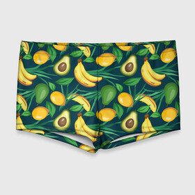 Мужские купальные плавки 3D с принтом Фрукты , Полиэстер 85%, Спандекс 15% |  | avokado | авокадо | бананы | лимоны | фрукты
