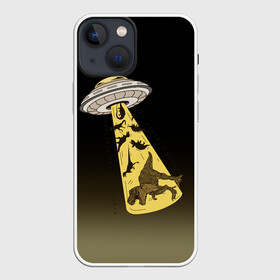 Чехол для iPhone 13 mini с принтом НЛО похищает динозавров ,  |  | дино | динозавры | инопланетяни | летающая тарелка | наса | нло