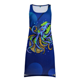 Платье-майка 3D с принтом Красочный Осьминог , 100% полиэстер | полуприлегающий силуэт, широкие бретели, круглый вырез горловины, удлиненный подол сзади. | краски | море | океан | осьминог | подводный мир | щупальцы
