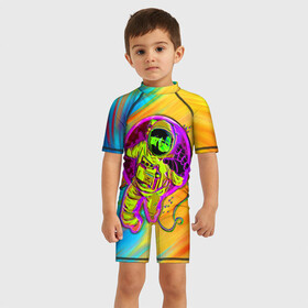 Детский купальный костюм 3D с принтом Alone Astranaut , Полиэстер 85%, Спандекс 15% | застежка на молнии на спине | nasa | space | spacex | star | абстракция | астронавт | астрономия | вселенная | галактика | геометрия | звёзды | космонавт | космос | текстура