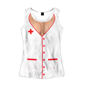 Женская майка 3D с принтом Халат медсестры , 100% полиэстер | круглая горловина, прямой силуэт, длина до линии бедра | Тематика изображения на принте: аниме | врач | грудь | доктор | красный | крест | медик | медицинский | медсестрички | японская