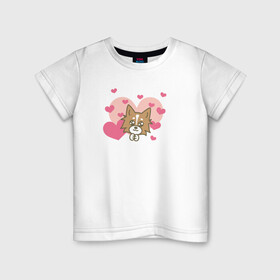 Детская футболка хлопок с принтом Милая Собачка , 100% хлопок | круглый вырез горловины, полуприлегающий силуэт, длина до линии бедер | Тематика изображения на принте: любовь | милая собачка | рисунок | сердечки | сердце | собака