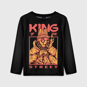 Детский лонгслив 3D с принтом KING Street , 100% полиэстер | длинные рукава, круглый вырез горловины, полуприлегающий силуэт
 | animal | brutal | king | megane | of | street | the | горила | животное | зверь | король | обезьяна | реп | улиц | хипстер