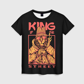 Женская футболка 3D с принтом KING Street , 100% полиэфир ( синтетическое хлопкоподобное полотно) | прямой крой, круглый вырез горловины, длина до линии бедер | animal | brutal | king | megane | of | street | the | горила | животное | зверь | король | обезьяна | реп | улиц | хипстер