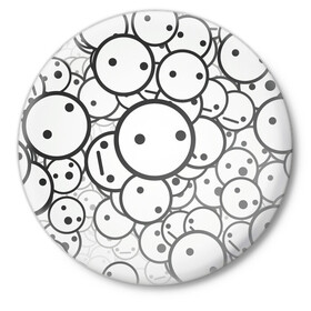 Значок с принтом SMILE ,  металл | круглая форма, металлическая застежка в виде булавки | round | smile | круги | смайлики | черно белое