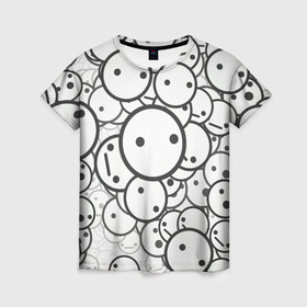Женская футболка 3D с принтом SMILE , 100% полиэфир ( синтетическое хлопкоподобное полотно) | прямой крой, круглый вырез горловины, длина до линии бедер | round | smile | круги | смайлики | черно белое