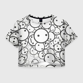Женская футболка Crop-top 3D с принтом SMILE , 100% полиэстер | круглая горловина, длина футболки до линии талии, рукава с отворотами | round | smile | круги | смайлики | черно белое