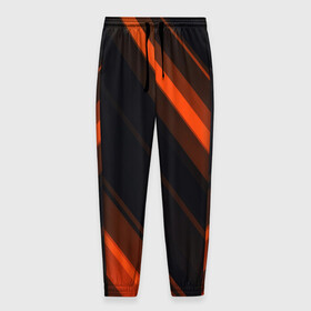 Мужские брюки 3D с принтом ORANGE Black , 100% полиэстер | манжеты по низу, эластичный пояс регулируется шнурком, по бокам два кармана без застежек, внутренняя часть кармана из мелкой сетки | lines | линии | оранжевое | полосы | черное