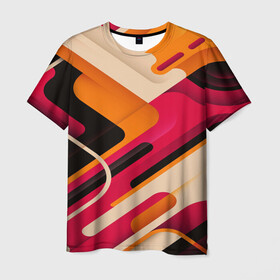 Мужская футболка 3D с принтом Traffic , 100% полиэфир | прямой крой, круглый вырез горловины, длина до линии бедер | abstract | pink | purple | vector | линии | оранжевый | розовый