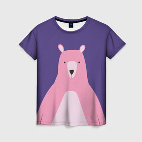 Женская футболка 3D с принтом Розовый мишка , 100% полиэфир ( синтетическое хлопкоподобное полотно) | прямой крой, круглый вырез горловины, длина до линии бедер | альпака | звезды | медведь | мишка | ночь