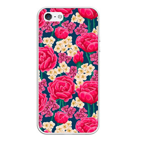 Чехол для iPhone 5/5S матовый с принтом Поле роз , Силикон | Область печати: задняя сторона чехла, без боковых панелей | арт | белые цветы | белый цветок | красный цветок | поле | поле цветов | рисунок | роза | розы | цветок | цветы