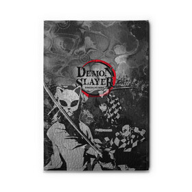 Обложка для автодокументов с принтом The demons must die , натуральная кожа |  размер 19,9*13 см; внутри 4 больших “конверта” для документов и один маленький отдел — туда идеально встанут права | anime | demon slayers | аниме | клинок рассекающий демонов | манга | мультфильм | персонажи | танджиро камадо