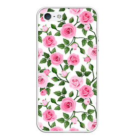 Чехол для iPhone 5/5S матовый с принтом Розы , Силикон | Область печати: задняя сторона чехла, без боковых панелей | арт | куст роз | кусты | кусты роз | листок | листья | поле | поле цветов | рисунок | роза | розовая роза | розовые розы | розы | стебель | цветок | цветы