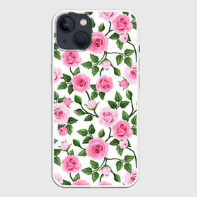 Чехол для iPhone 13 с принтом Розы ,  |  | арт | куст роз | кусты | кусты роз | листок | листья | поле | поле цветов | рисунок | роза | розовая роза | розовые розы | розы | стебель | цветок | цветы