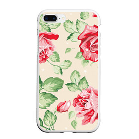 Чехол для iPhone 7Plus/8 Plus матовый с принтом Розы , Силикон | Область печати: задняя сторона чехла, без боковых панелей | арт | красные цветы | красный цветок | лист | листья | поле | поле цветов | рисунок | роза | розовая роза | розовые розы | розовые цветы | розовый цветок | розы | цветок | цветы