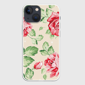 Чехол для iPhone 13 mini с принтом Розы ,  |  | арт | красные цветы | красный цветок | лист | листья | поле | поле цветов | рисунок | роза | розовая роза | розовые розы | розовые цветы | розовый цветок | розы | цветок | цветы