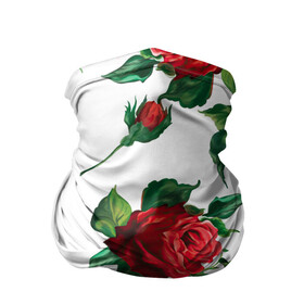 Бандана-труба 3D с принтом Розы , 100% полиэстер, ткань с особыми свойствами — Activecool | плотность 150‒180 г/м2; хорошо тянется, но сохраняет форму | арт | белая роза | белые розы | белые цветы | белый цветок | большие цветы | большой цветок | красная роза | красные розы | красные цветы | красный цветок | поле | поле цветов | рисунок | роза | розы