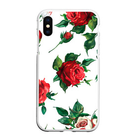 Чехол для iPhone XS Max матовый с принтом Розы , Силикон | Область печати: задняя сторона чехла, без боковых панелей | арт | белая роза | белые розы | белые цветы | белый цветок | большие цветы | большой цветок | красная роза | красные розы | красные цветы | красный цветок | поле | поле цветов | рисунок | роза | розы