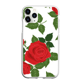 Чехол для iPhone 11 Pro Max матовый с принтом Большие розы , Силикон |  | арт | белый | большие бутоны | большие розы | большой бутон | зелёный | красная роза | красные розы | красные цветы | красный | красный цветок | листок | листья | поле | поле цветов | рисунок | роза
