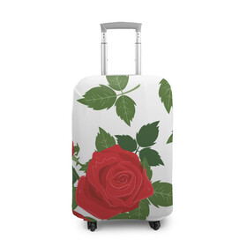Чехол для чемодана 3D с принтом Большие розы , 86% полиэфир, 14% спандекс | двустороннее нанесение принта, прорези для ручек и колес | арт | белый | большие бутоны | большие розы | большой бутон | зелёный | красная роза | красные розы | красные цветы | красный | красный цветок | листок | листья | поле | поле цветов | рисунок | роза