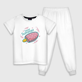 Детская пижама хлопок с принтом Сладкое лето , 100% хлопок |  брюки и футболка прямого кроя, без карманов, на брюках мягкая резинка на поясе и по низу штанин
 | ice cream | summer | лето | мороженка | эскимо