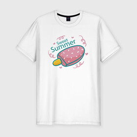 Мужская футболка хлопок Slim с принтом Сладкое лето , 92% хлопок, 8% лайкра | приталенный силуэт, круглый вырез ворота, длина до линии бедра, короткий рукав | ice cream | summer | лето | мороженка | эскимо