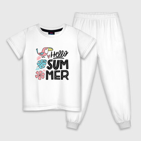 Детская пижама хлопок с принтом Привет Лето , 100% хлопок |  брюки и футболка прямого кроя, без карманов, на брюках мягкая резинка на поясе и по низу штанин
 | summer | лето | птичка | тукан | цветы